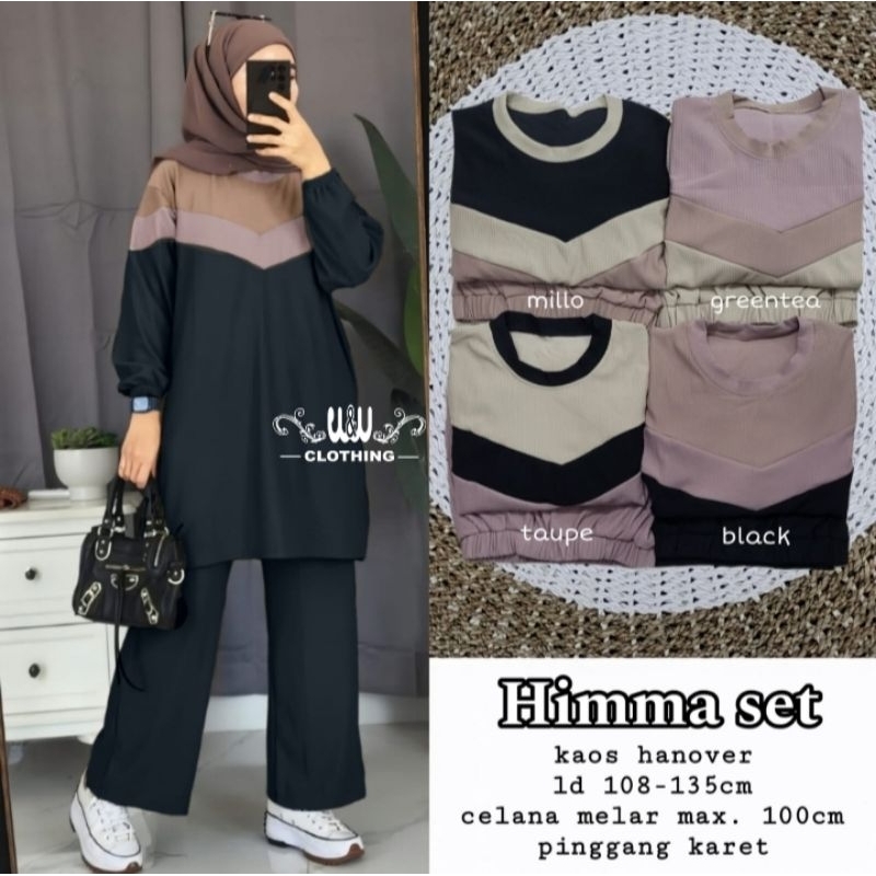 Baju Setelan Wanita One Set Himma Set Kaos Hanover Polos Super Jumbo