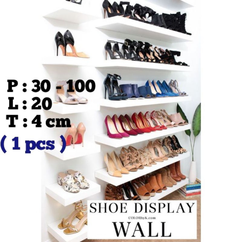 RAK AMBALAN DINDING RAK SEPATU RAK BUKU RAK KUTEK TEMPEL DINDING PAPAN AMBALAN MELAYANG DEKORASI