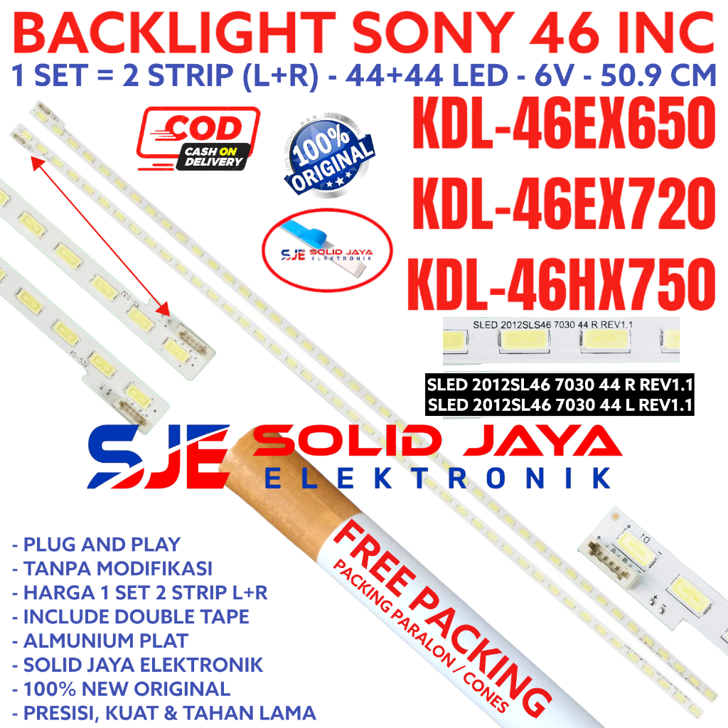 BACKLIGHT TV LED SONY 46 KDL 46EX650 46EX720 46HX750 46HX752 LAMPU BL SMD STRIP 6V 44LAMPU 46EX 46HX