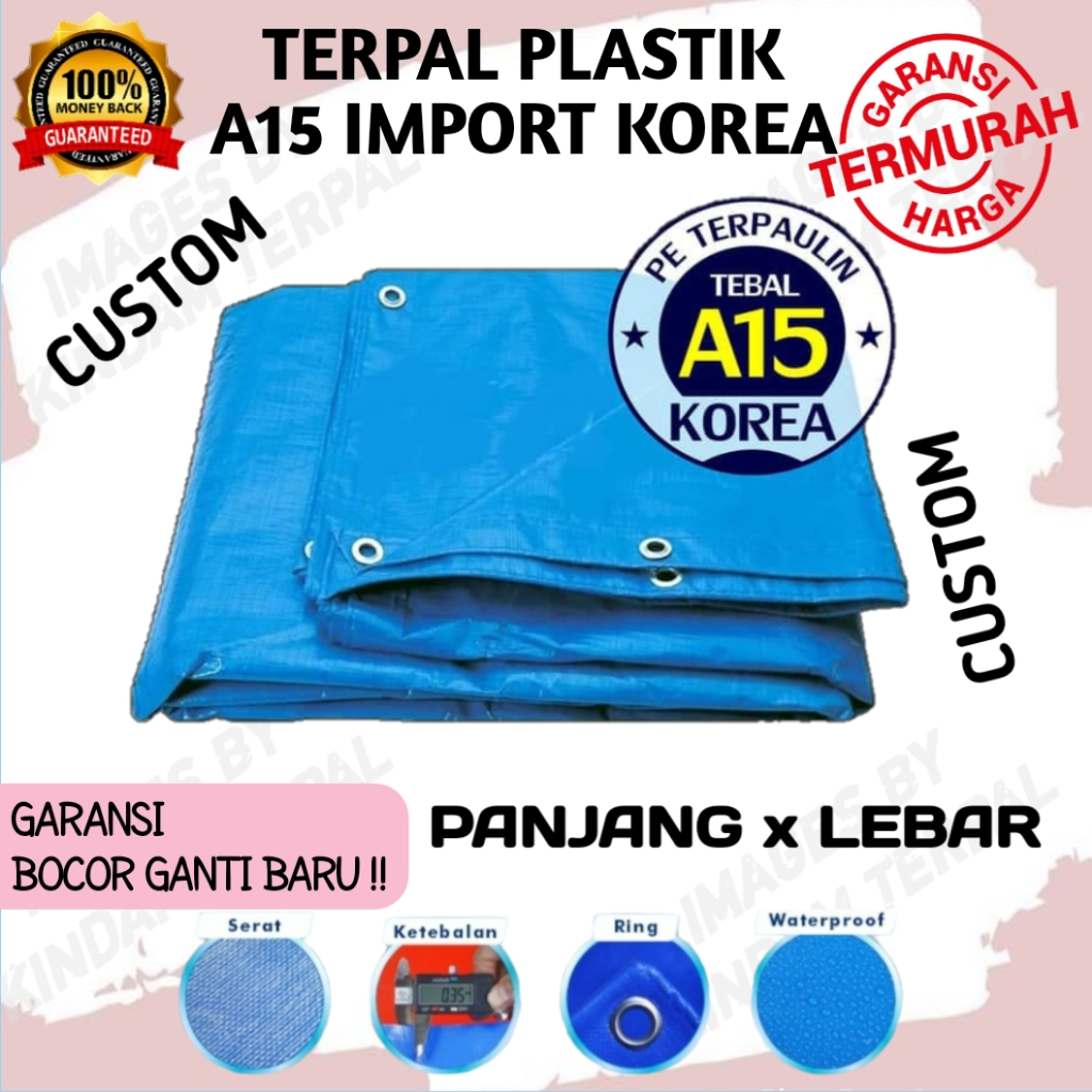 TERPAL PLASTIK A15 WARNA PUTIH, HITAM, BIRU OREN LEMBARAN KOREA IMPORT HARGA PERMETER 1X1 METER