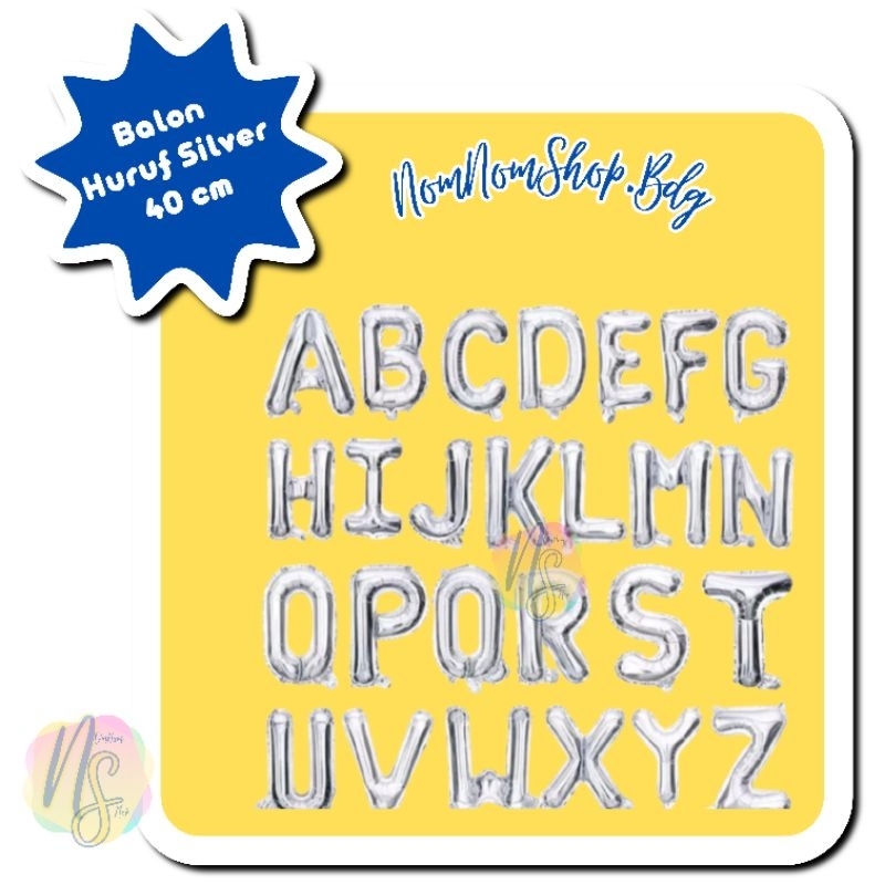 Balon Huruf Silver 40cm / Balon Abjad per Huruf