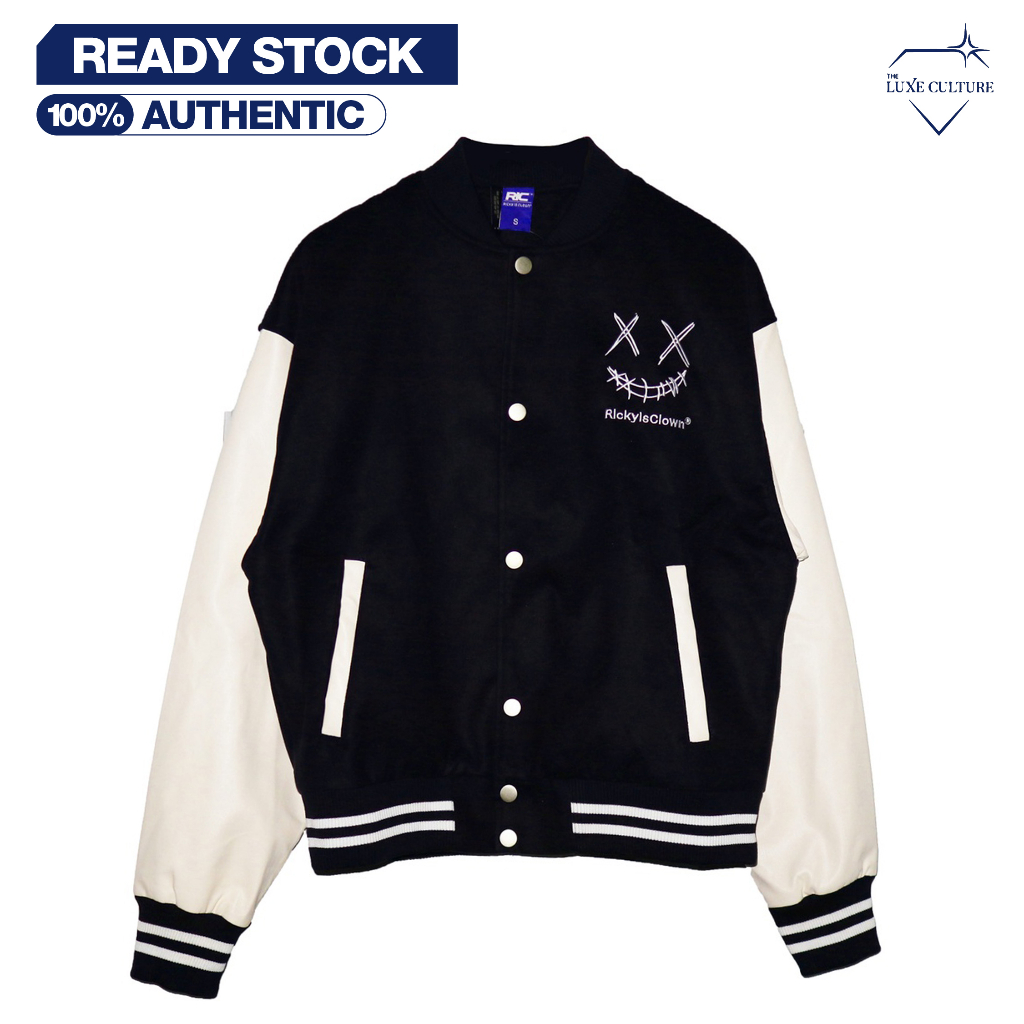 Ricky Is Clown Stencil Logo Navy Varsity Jacket / Jaket Varsity Branded Original
