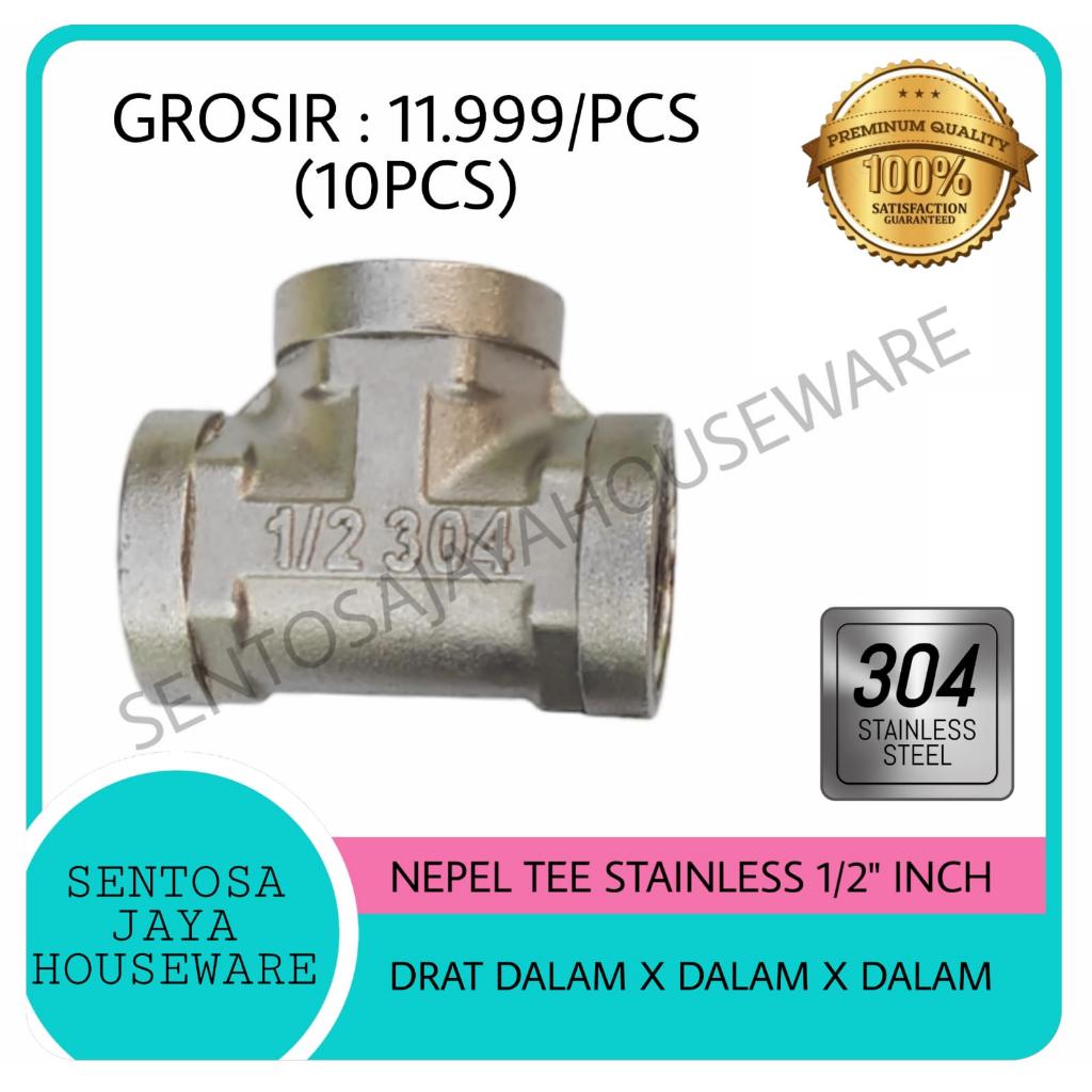 TEE NEPEL 1/2 STAINLESS / NEPEL T DRAT DALAM STAINLESS 1/2" INCH