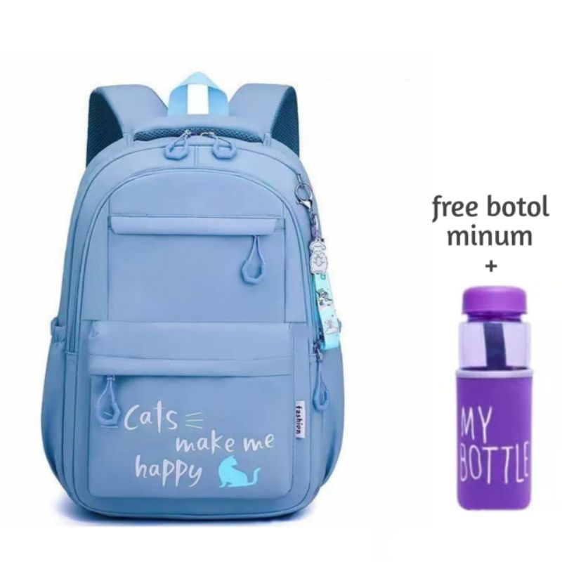 Tas Ransel anak Sekolah SD SMP Motif CATS Free Botol Minum