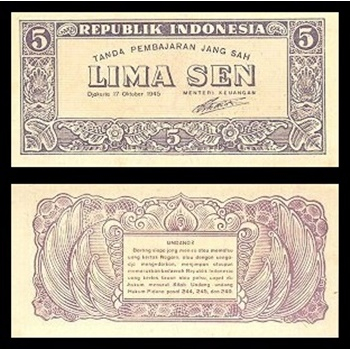 Uang Kuno INDONESIA 5 Sen 1945