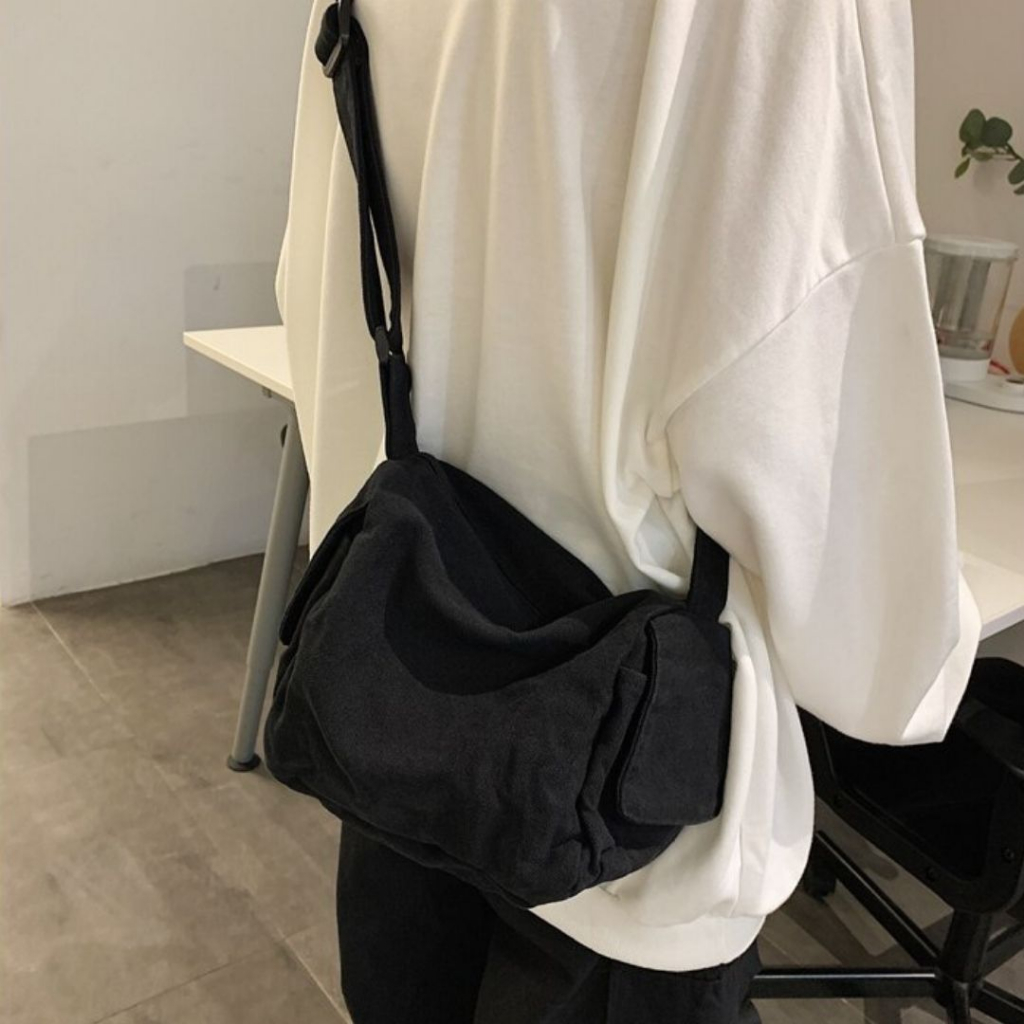OAOE MPSC Unisex Canvas Medium Sling Bag Messenger Crossbody Tas Selempang Kanvas Pria Wanita Toteba