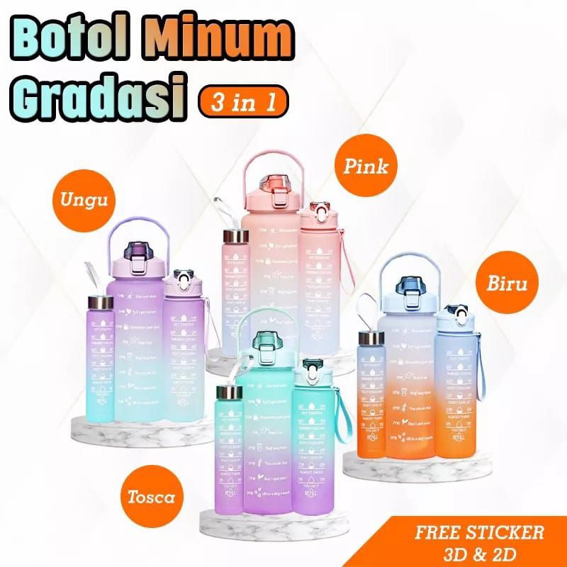 Botol Beranak Gradasi Isi 3 Pcs Botol Minum Viral Botol 2L/Botol 3in1