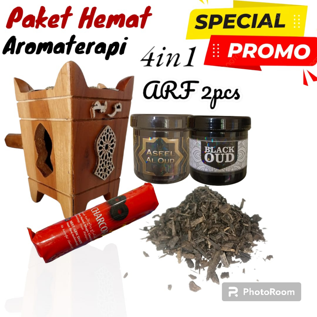 Paket Mabkhara Jati Tarim Terompah+Buhur Serbuk ARF 60gram 2 pcs + areng magic paket Pengahrum Ruangan