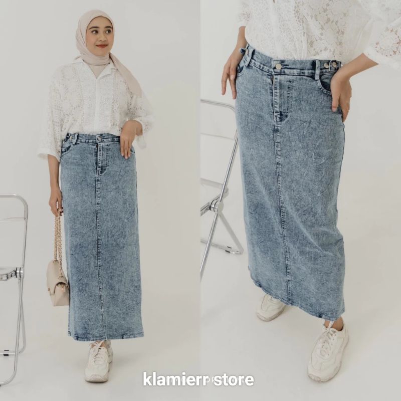 ROK THEANA JEANS SPAN PANJANG WANITA ROK MAXI SKIRT MURAH TERBARU ROK JINS DENIM