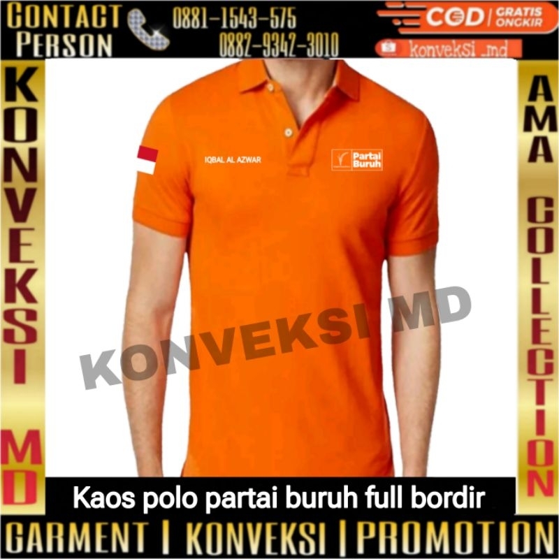 kaos polo partai buruh full bordir/kaos polo Lacos partai buruh full bordir/kaos polo kerah partai b