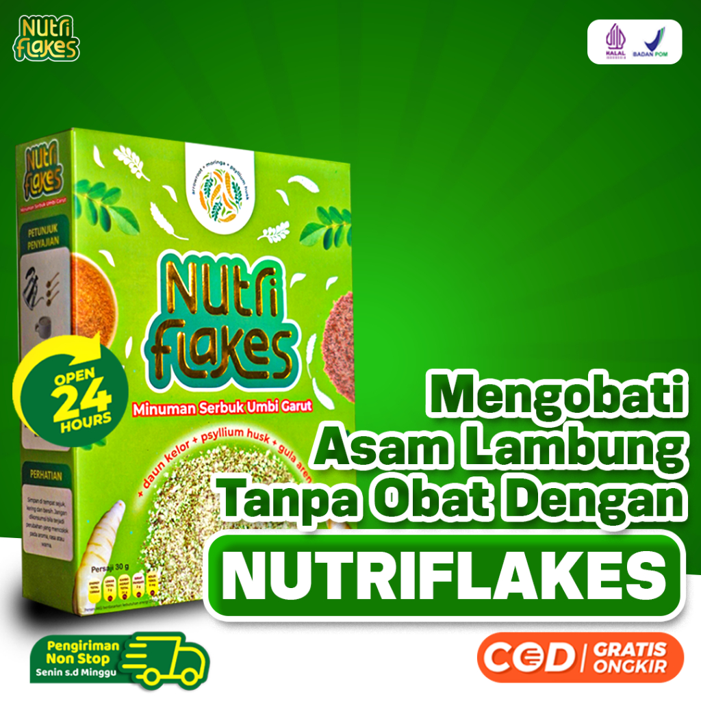 

NUTRIFLAKES | SEREAL SEHAT ATASI ASAM LAMBUNG | UMBI GARUT, MORINGA, & SUSU ETAWA | 100% ALAMI / UMBI GARUT / DAUN KELOR / SUSU KAMBING ETAWA / OAT / MAKANAN SEHAT