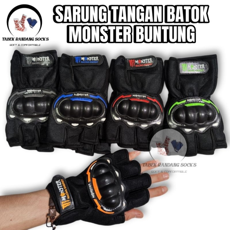 Grosir (6&12 pasang) sarung tangan batok mnstr buntung setengah jari/Sarung tangan motor/sepeda mnst