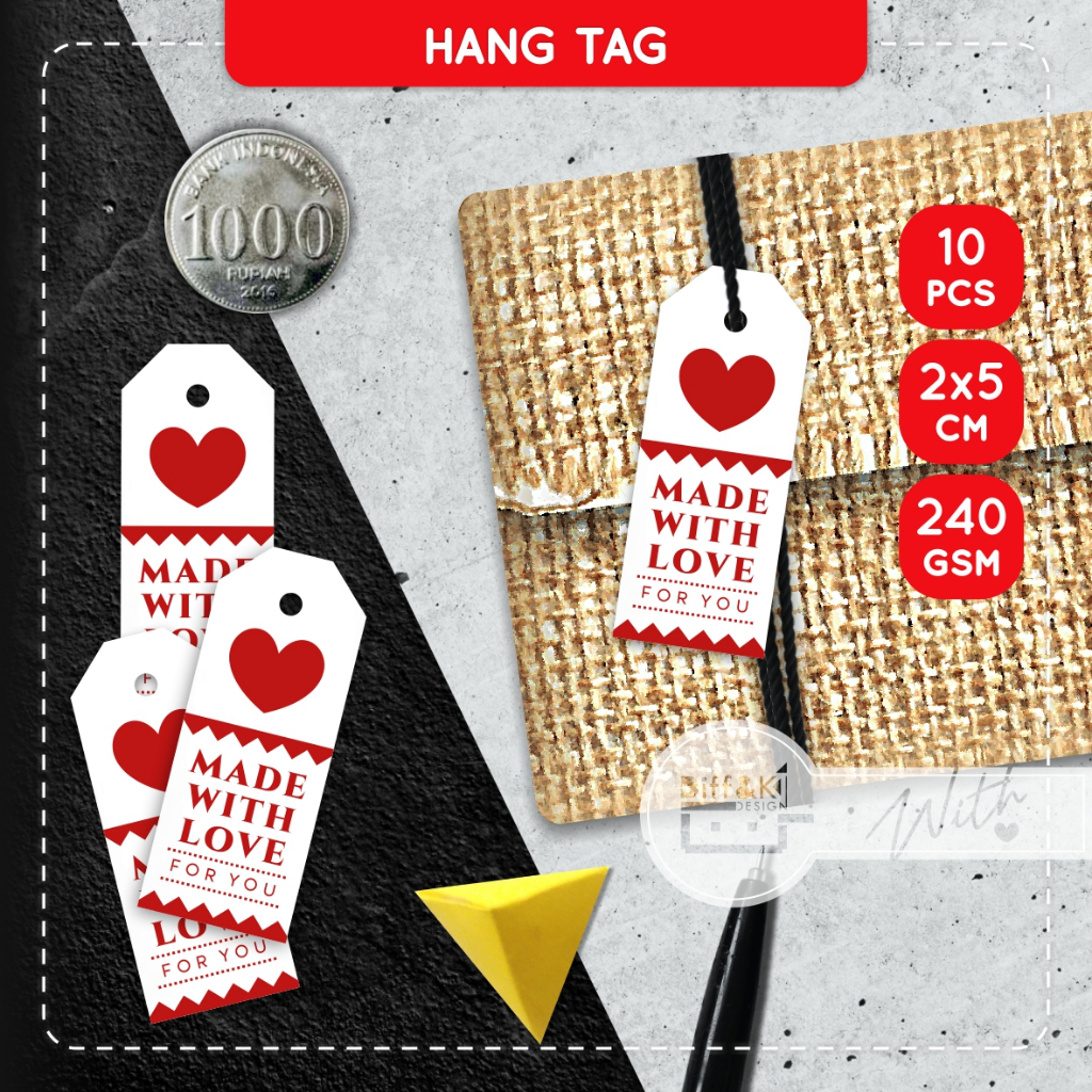 

Label Hang Tag Made with Love for You Merah Panjang Glossy Warna Hampers Wrapping packaging Packing Kado Hadiah CRAFT DIY