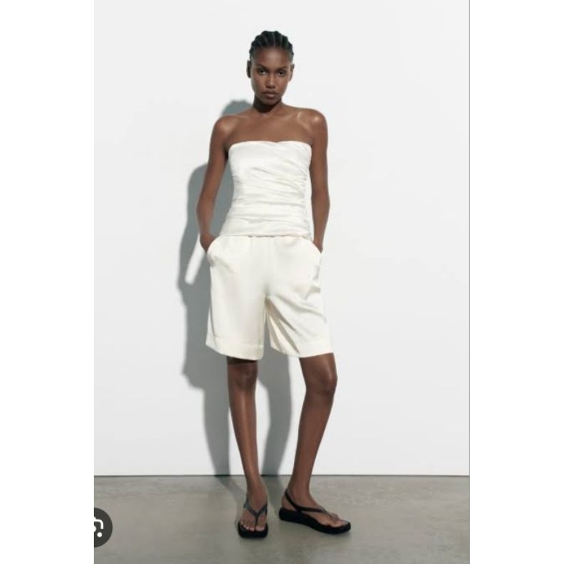 Zara white satin drapery corset top atasan kemben model korset wanita
