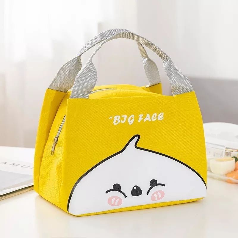 TAS BEKAL MAKANAN KARAKTER LUCU LOKAL / LUNCH BAG KARAKTER BAHAN D600 BAGUS TEBAL-Big Face Yellow