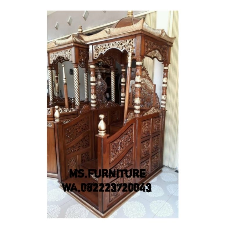 Mimbar Jati Jepara / Mimbar Ukiran Jepara / Mimbar Khutbah / Mimbar Podium / Mimbar Kubah
