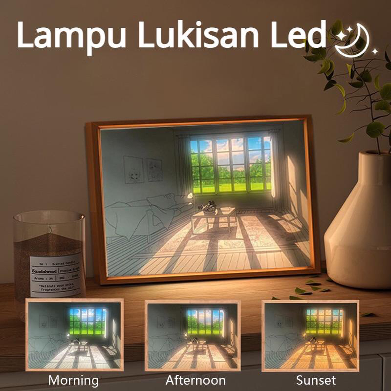 (TERMURAH READY STOCK) Lukisan Cahaya Lampu Meja/ Lukisan lampu led kreatif/ 3 Warna Lukisan Lampu D