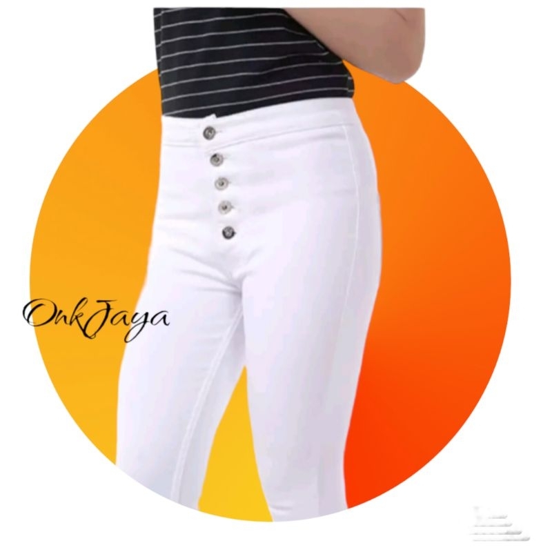 CELANA JEANS PUTIH JUMBO HIGHWAIST SKINNY WANITA BIG SIZE 27-34 ONKJAYA