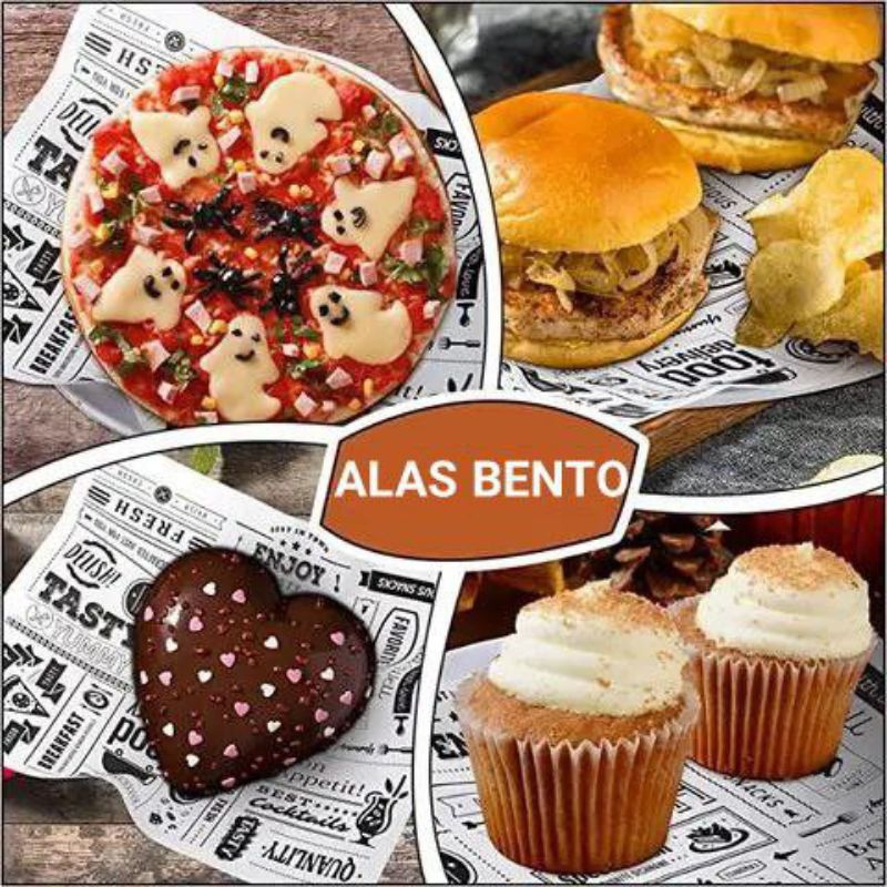 TERMURAH Isi 10 Kertas Pembungkus Nasi Motif Lucu Gambar Alas Bento Wax Paper Food Grade Baking Pape