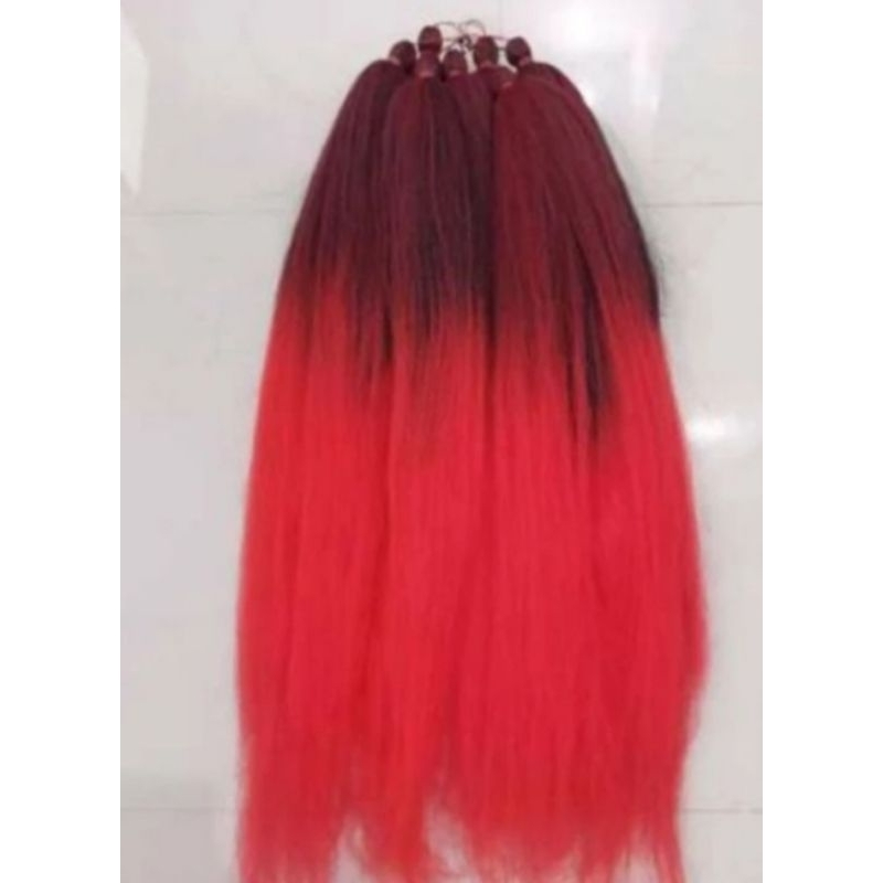 rambut cemara ombre mix 2 warna hitam merah cabe