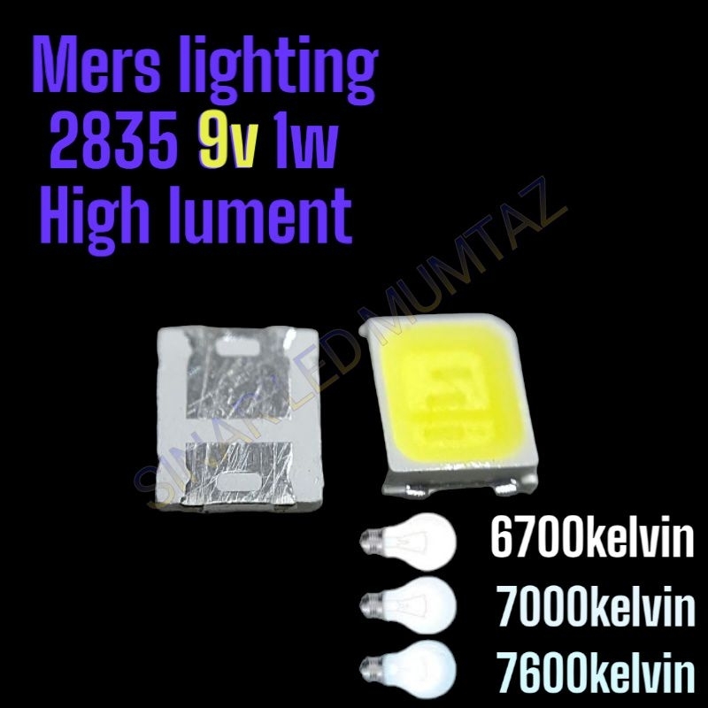 100 biji 2835 led 9v 6700k/ 7000k/7600k super putih (RT series) Mers lighting