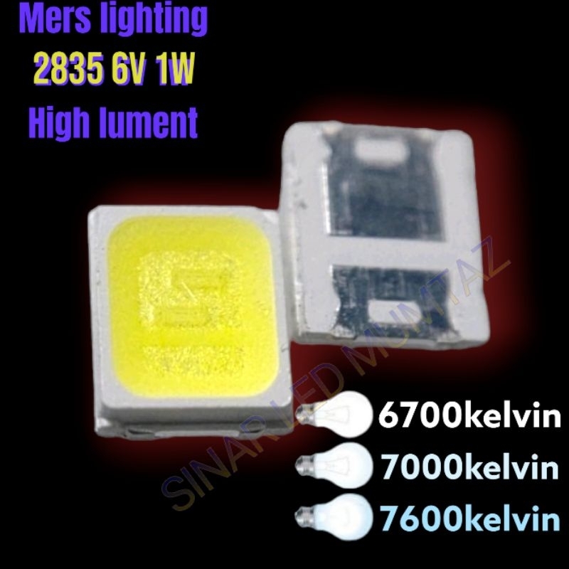 100biji 2835 led 6v 6700k/7000k/7600k 1w super putih(RT series) Mers lighting