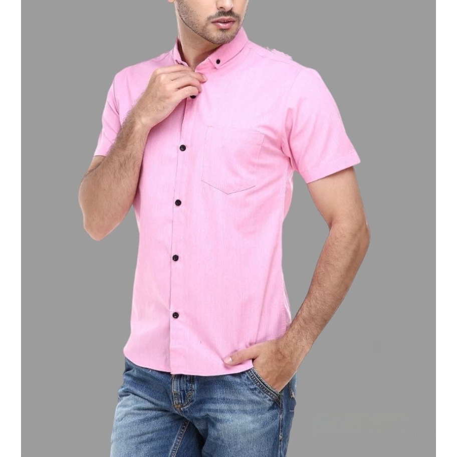 Kemeja Pria Lengan Pendek Kemeja Pria Polos Dusty pink