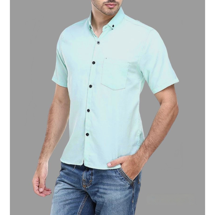 Kemeja Pria Lengan Pendek Kemeja Pria Polosn Sage Green