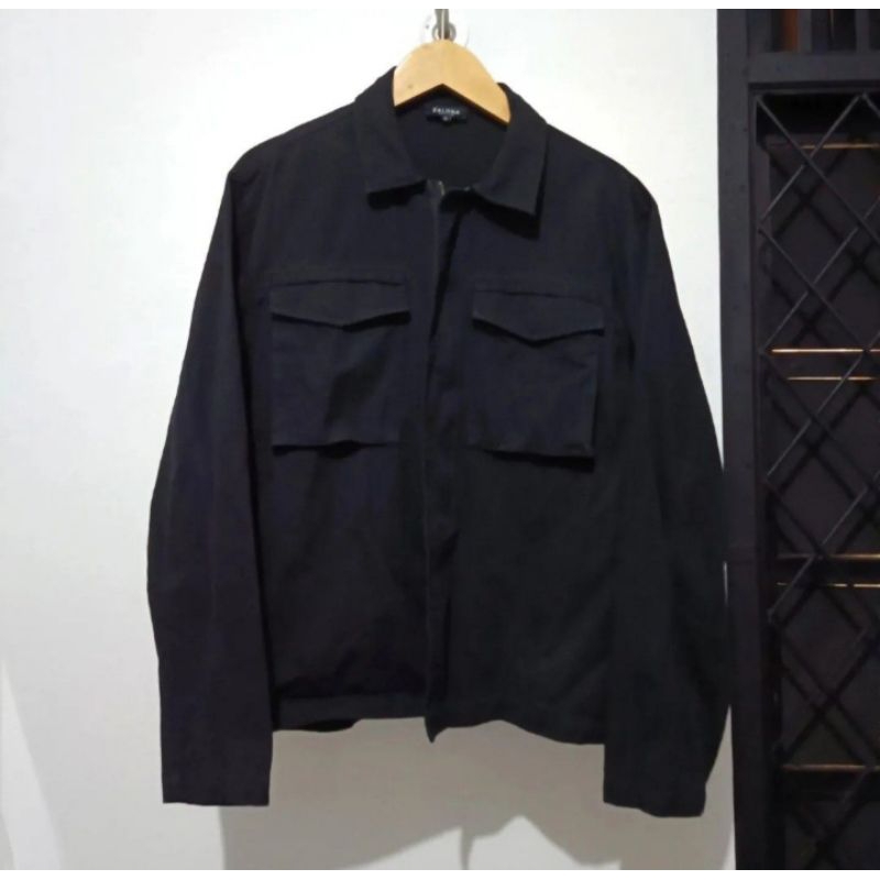 Work Jacket Black Zipper Mid Boxy