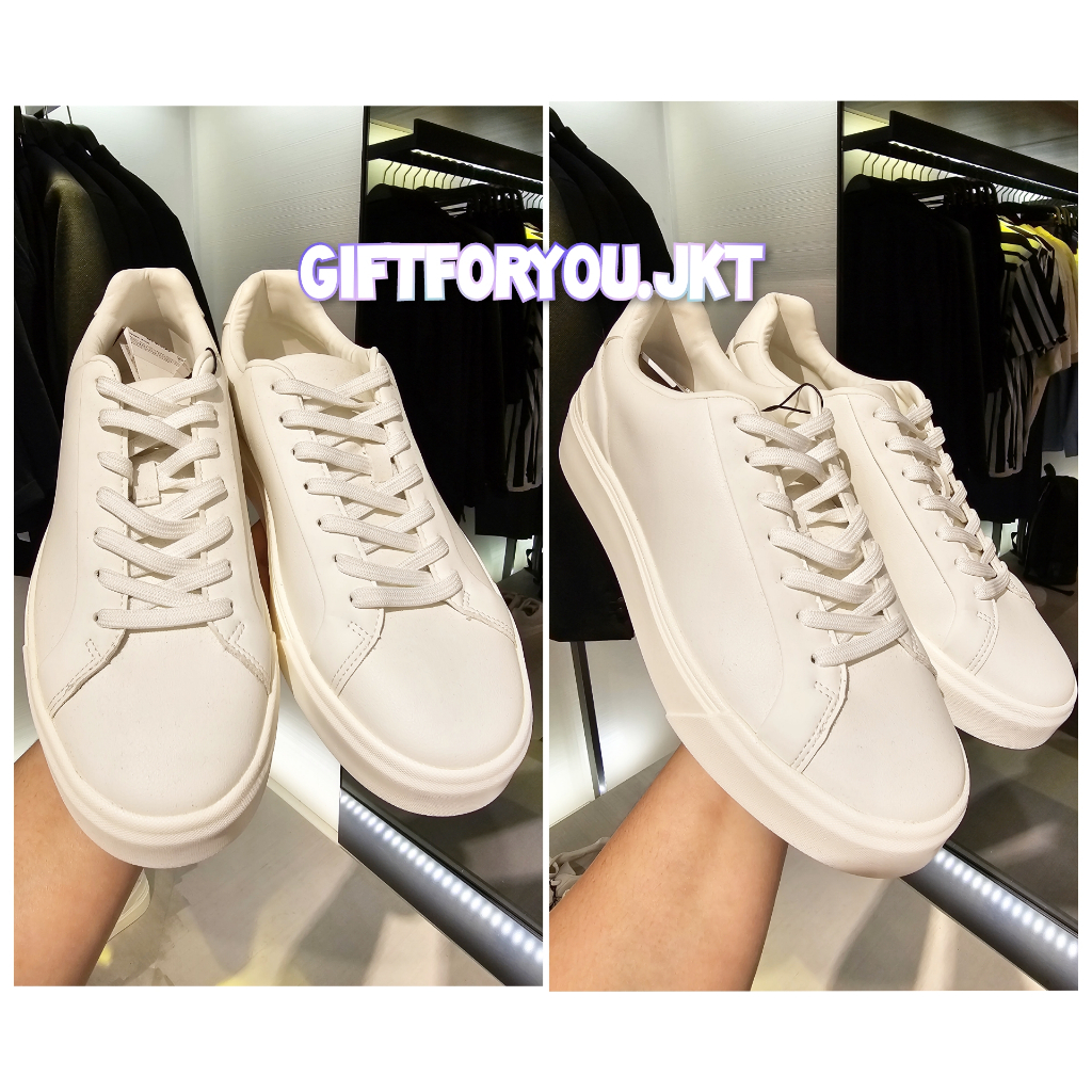 Sepatu Cowok Zara Minimalis Polos Putih Hitam Monochrome Original Zara Full Black White Man Lace Up