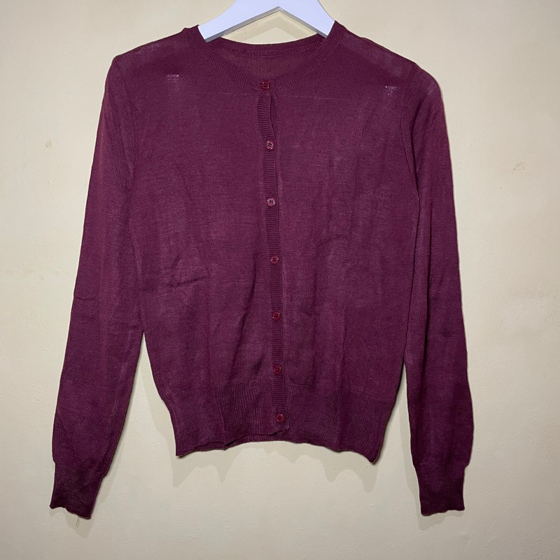 Preloved Cardigan Outer Long Sleeve Wanita Maroon Thrift - CD017