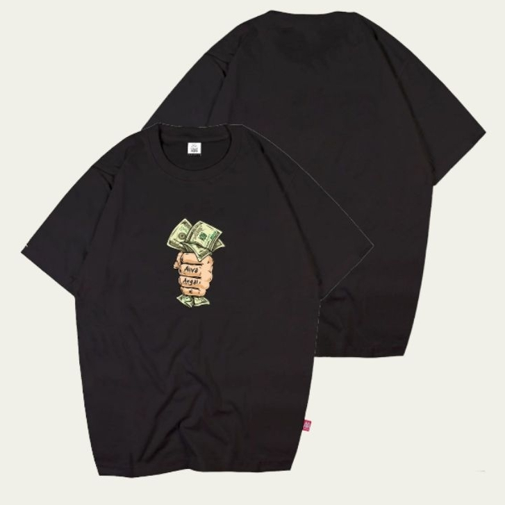 Clothing26 - Baju Kaos Distro Alive Angel Motif Meme Dollar Lengan Pendek Full Tag / Tshirt Simpel T