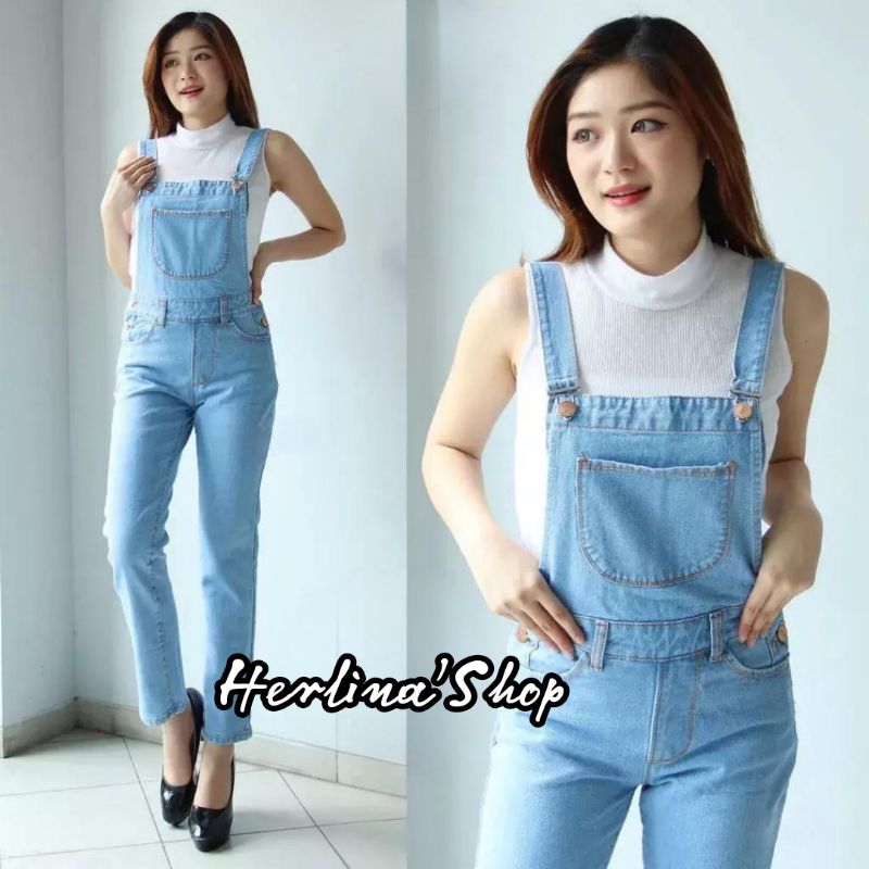Jumpsuit Jeans Stretch Baju Kodok Celana Panjang Wanita Dewasa
