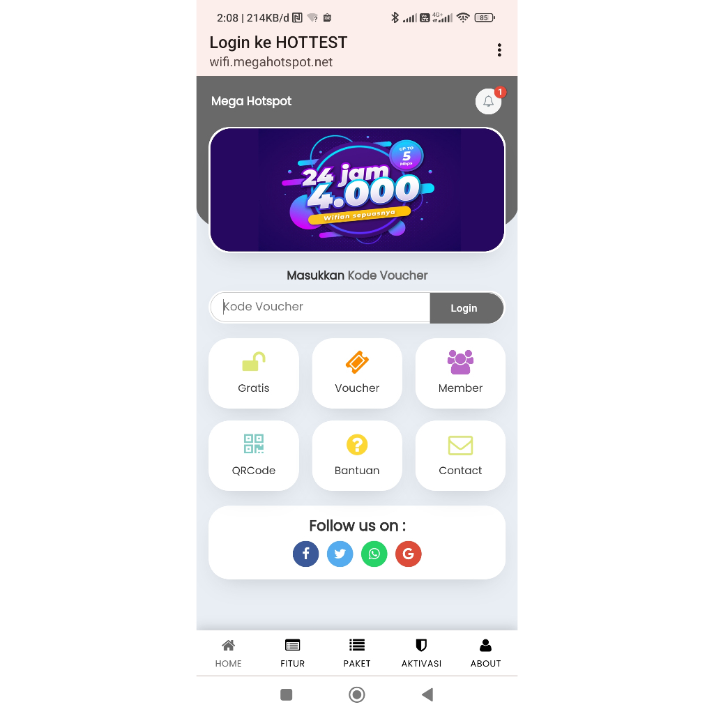 Voucher wifi `Mega Hotspot