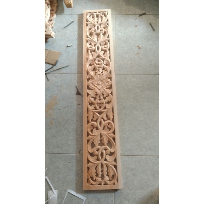 ornamen ukiran kayu 120x20 dekorasi dinding hiasan pintu jendela