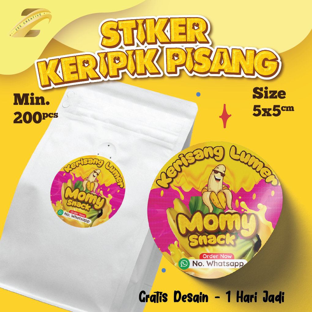 

5CM Stiker Label Makanan Kemasanan Keripik Pisang Lumer Custom Logo