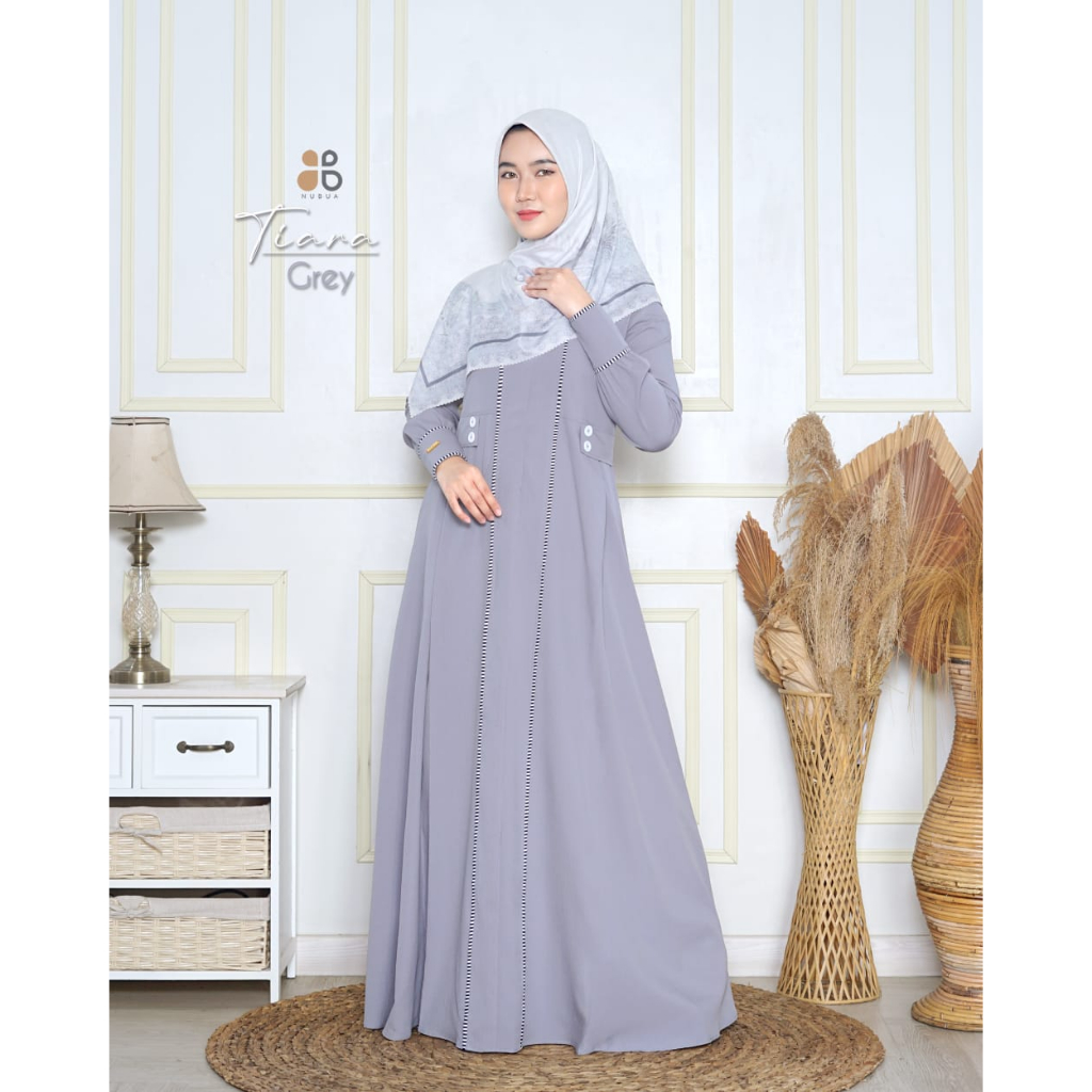 Nubua Tiara Dress Gamis cantik Hitam Abu Nude