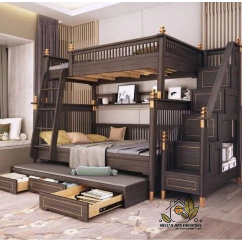 tempat tidur tingkat anak kayu jati, ranjang susun , kasur tingkat
