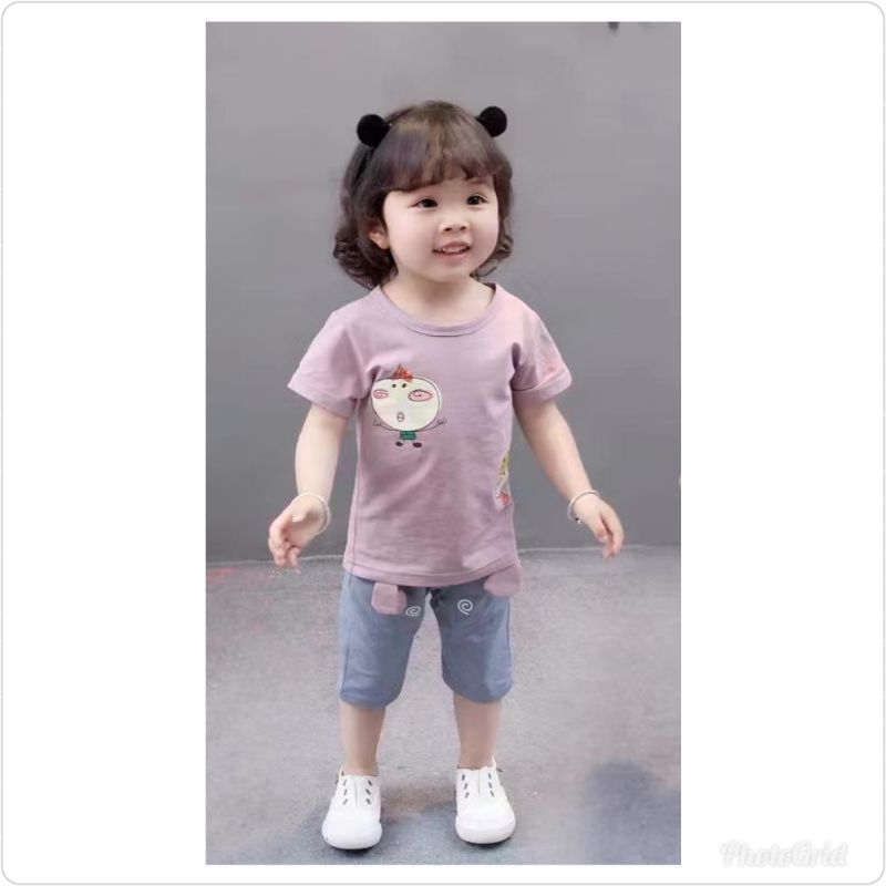 Bajubayik_ Setelan anak perempuan import /set kaos celana pendek
