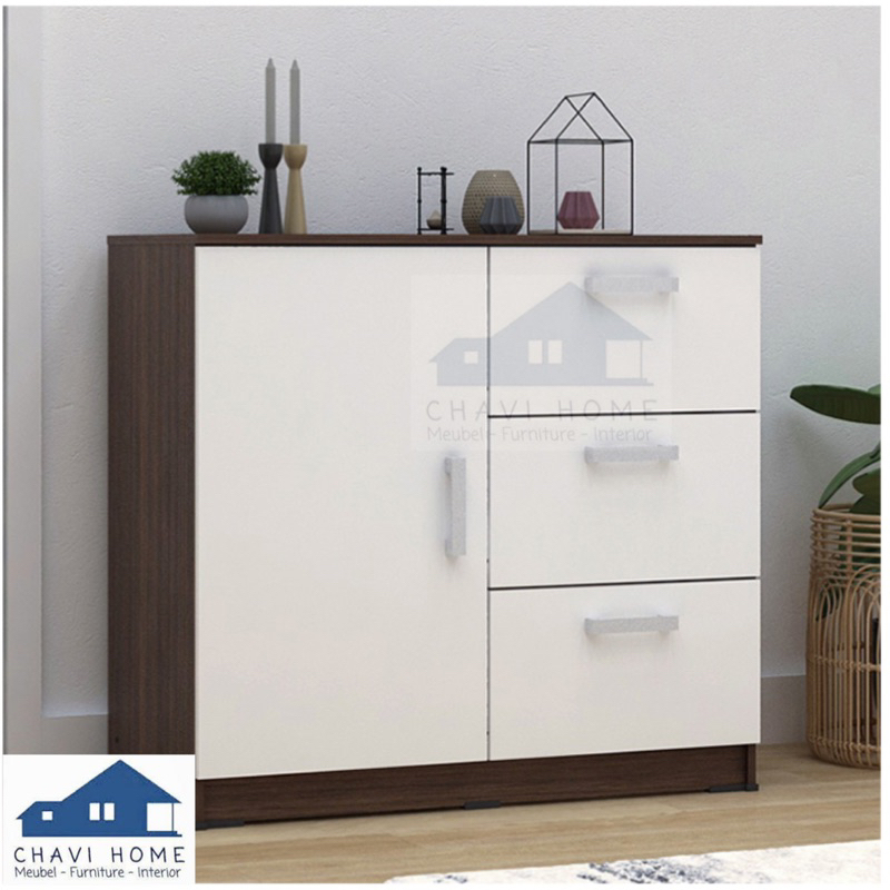 sideboard meja serbaguna rak tv buffet pendek dengan 3 laci alba baz sb80 pira