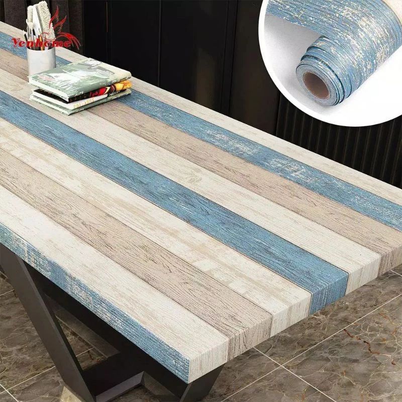 Wallpaper Dinding Kayu Garis Biru Putih Cream Keren Murah Grosir