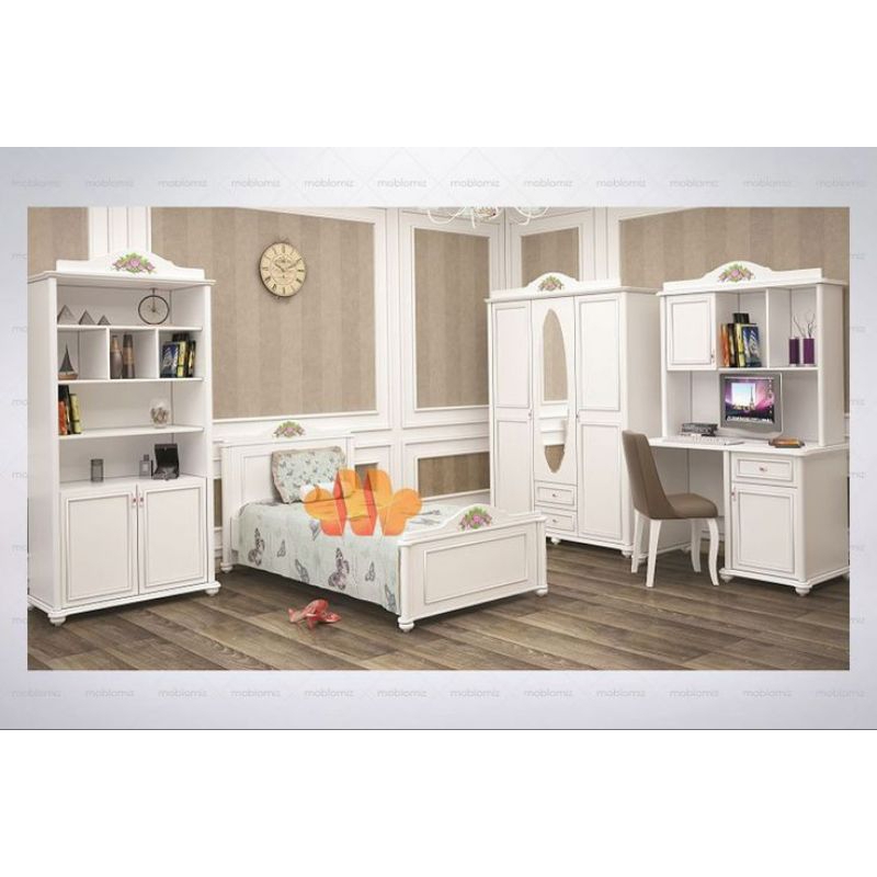 tempat tidur anak set meja belajar lemari