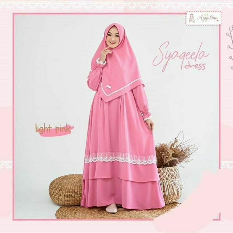[READY] Syaqeela dress Ayyabina, gamis set Khimar, gamis polos, gamis renda, gamis lebaran, sarimbit