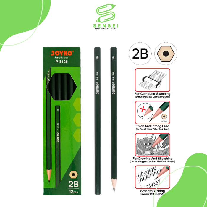 

1 Pack Pensil Joyko P8126 2B 1 Box Isi 12 Pcs Pencil Joyko