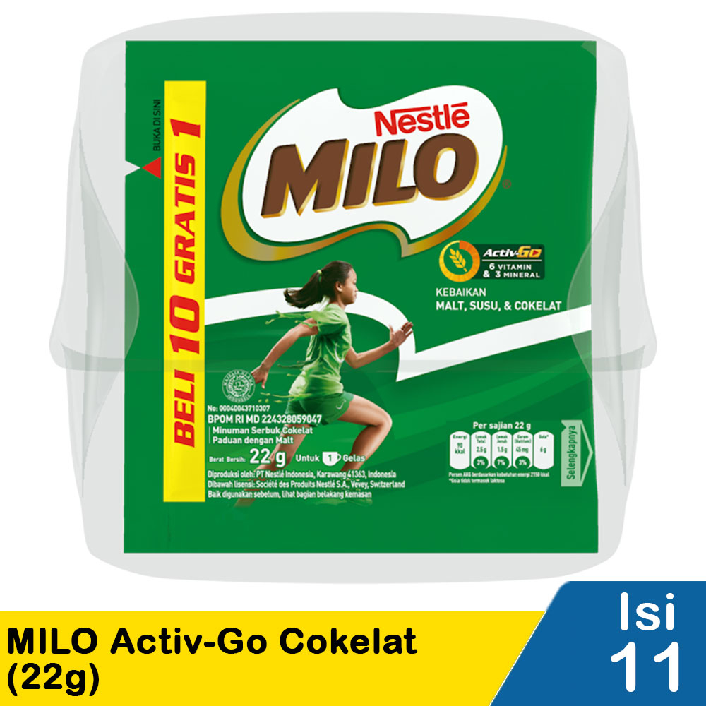 

Nestle MILO Activ-Go Susu Cokelat 11x22g isi 10 bungkus Bonus 1 bungkus