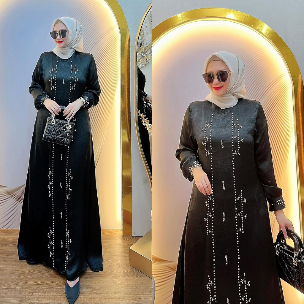 COD BARBIE DRESS BAJU GAMIS WANITA TERBARU BAHAN Cringkel airflow Aplikasi Mutiara Payet GAMIS MUTIA