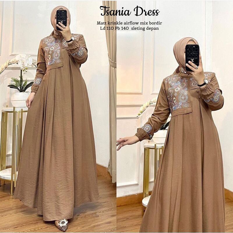 Tsania Dress Baju Gamis Crinkle Premium Size M L XL Simple Dan Elegan Model Sekarang Dress Kondangan