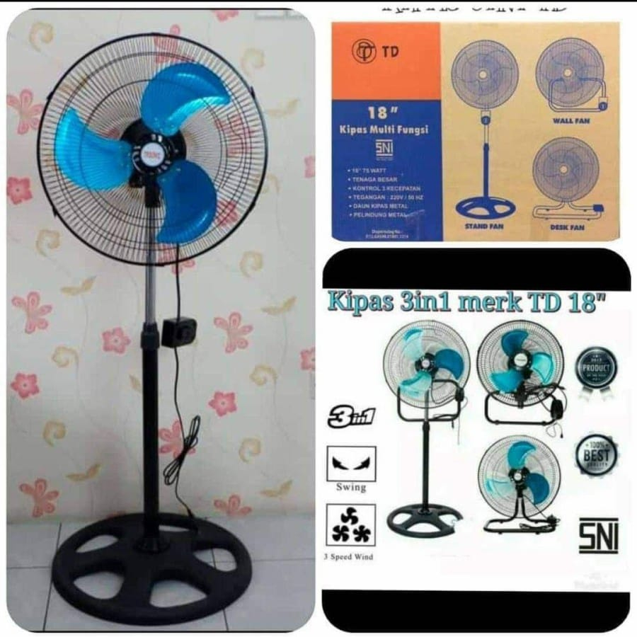 COD // Kipas angin 3in1 Merk TD // Kipas Angin Tornado 3 In 1 - 18 Inch Merk TD Bahan Metal // Kipas