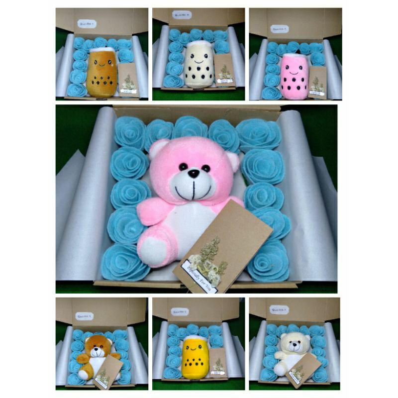

[Bisa COD] Gift Box Bunga Mawar Flanel Biru + Boneka FREE KARTU UCAPAN // kado pasangan// Hampers// Wisuda