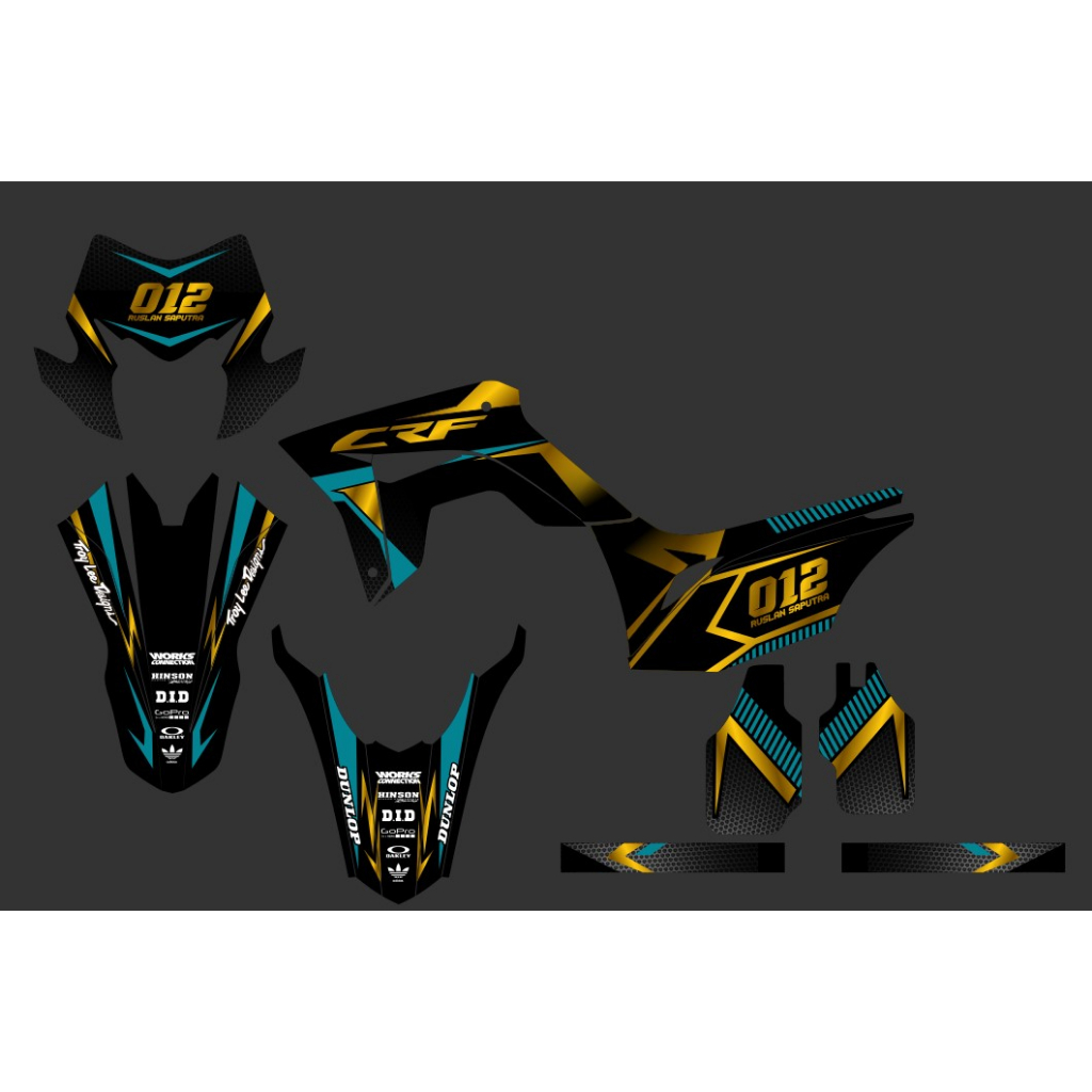 Stiker decal supermoto CRF 150L motif simple hitam aksen emas biru